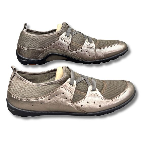 ECCO Slip-On Shoes Wmn Size 41 / US 10 Gold Bronze Leather Mesh Barefoot Walking - Picture 5 of 13